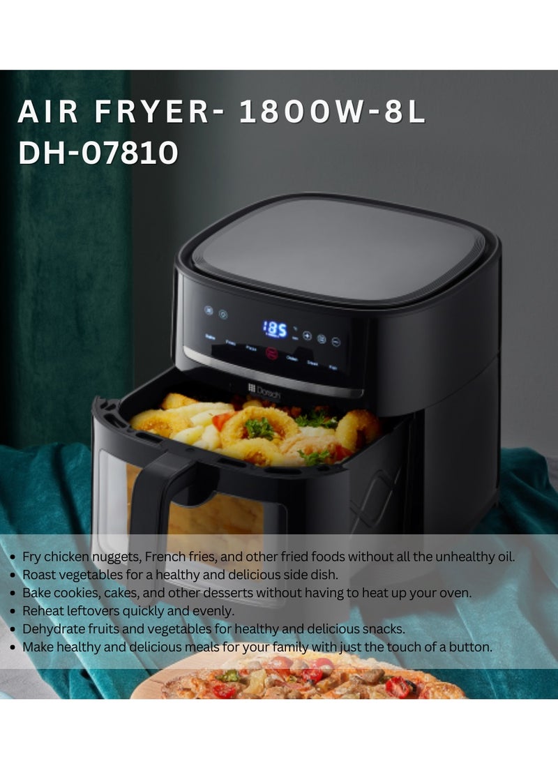 دورش مقلاة هوائية بتصميم دنماركي AF-600 | سعة 8 لتر، 6 برامج محددة مسبقًا، درجة حرارة قابلة للتعديل (60-200 درجة مئوية) | التحكم من خلال شاشة تعمل باللمس، قوة 1800 وات | تصميم مضغوط، سلة سهلة التنظيف، موفرة للطاقة | تسخين مسبق سريع، طهي صحي، إعادة تسخين وتجفيف الوظائف - Image 4