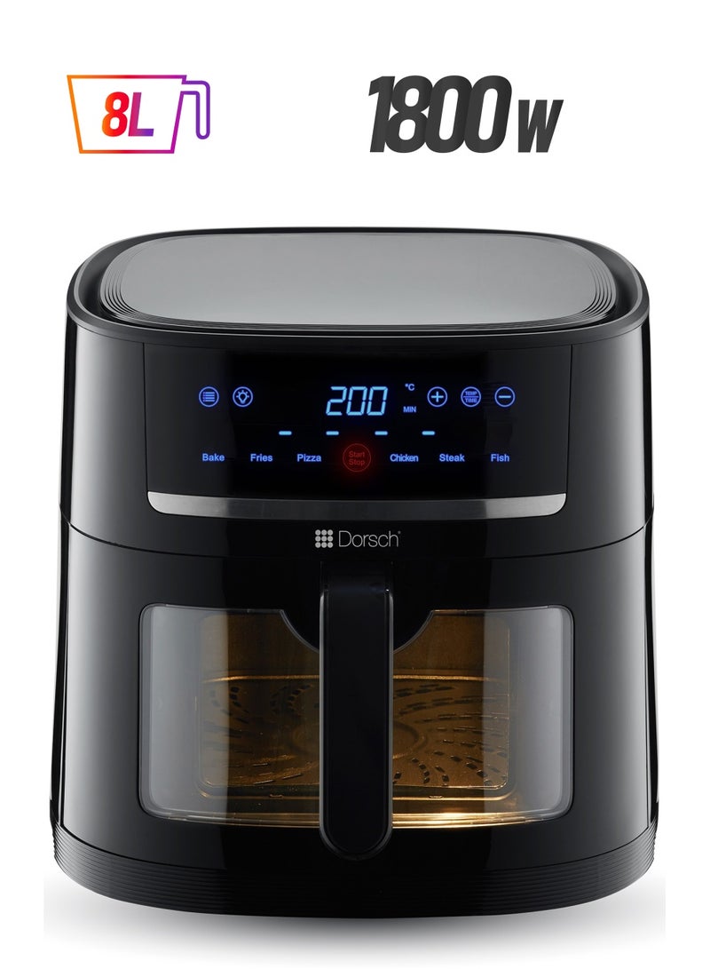 دورش مقلاة هوائية بتصميم دنماركي AF-600 | سعة 8 لتر، 6 برامج محددة مسبقًا، درجة حرارة قابلة للتعديل (60-200 درجة مئوية) | التحكم من خلال شاشة تعمل باللمس، قوة 1800 وات | تصميم مضغوط، سلة سهلة التنظيف، موفرة للطاقة | تسخين مسبق سريع، طهي صحي، إعادة تسخين وتجفيف الوظائف - Image 1
