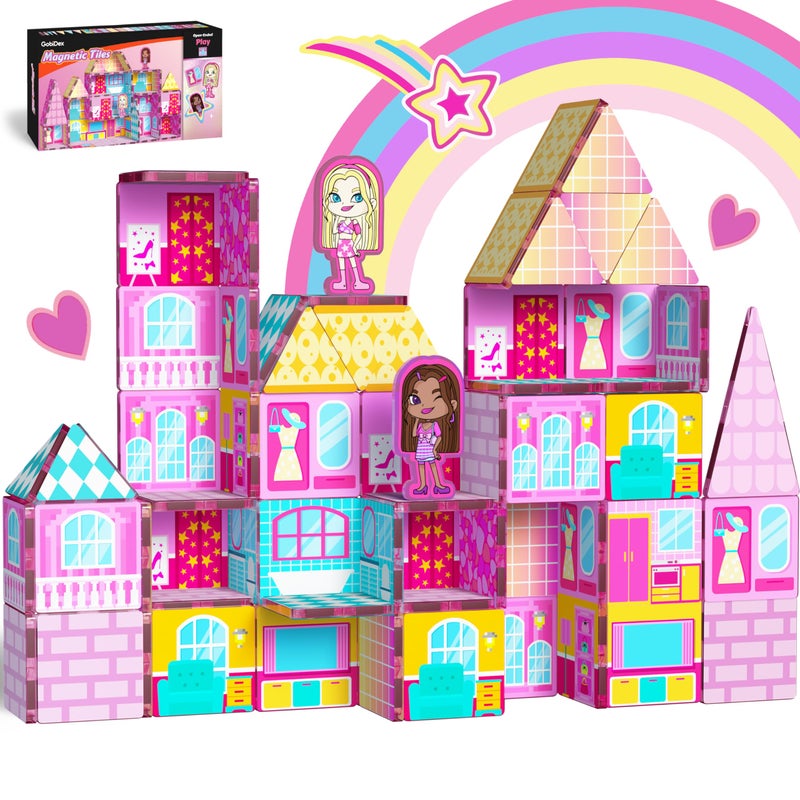 GobiDex Princess Magnetic Doll House Building Toys for Girls 3 Pink Magnet Tiles for Kids Ages 48 STEM Sensory Toys for Toddlers Birthday Gifts for Girls 3 Year Old - Image 3