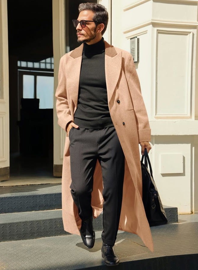 Runcati Mens Full Length Trench Coat Notched Lapel Long Jacket Double Breasted Classic Winter Overcoat - Image 2