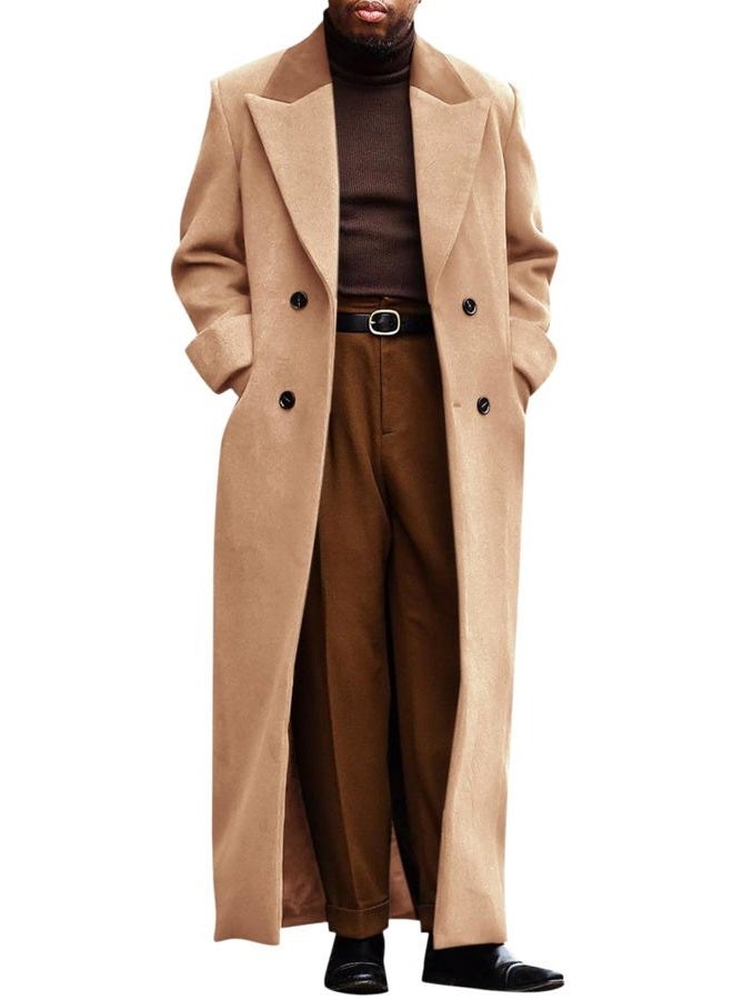Runcati Mens Full Length Trench Coat Notched Lapel Long Jacket Double Breasted Classic Winter Overcoat - Image 1