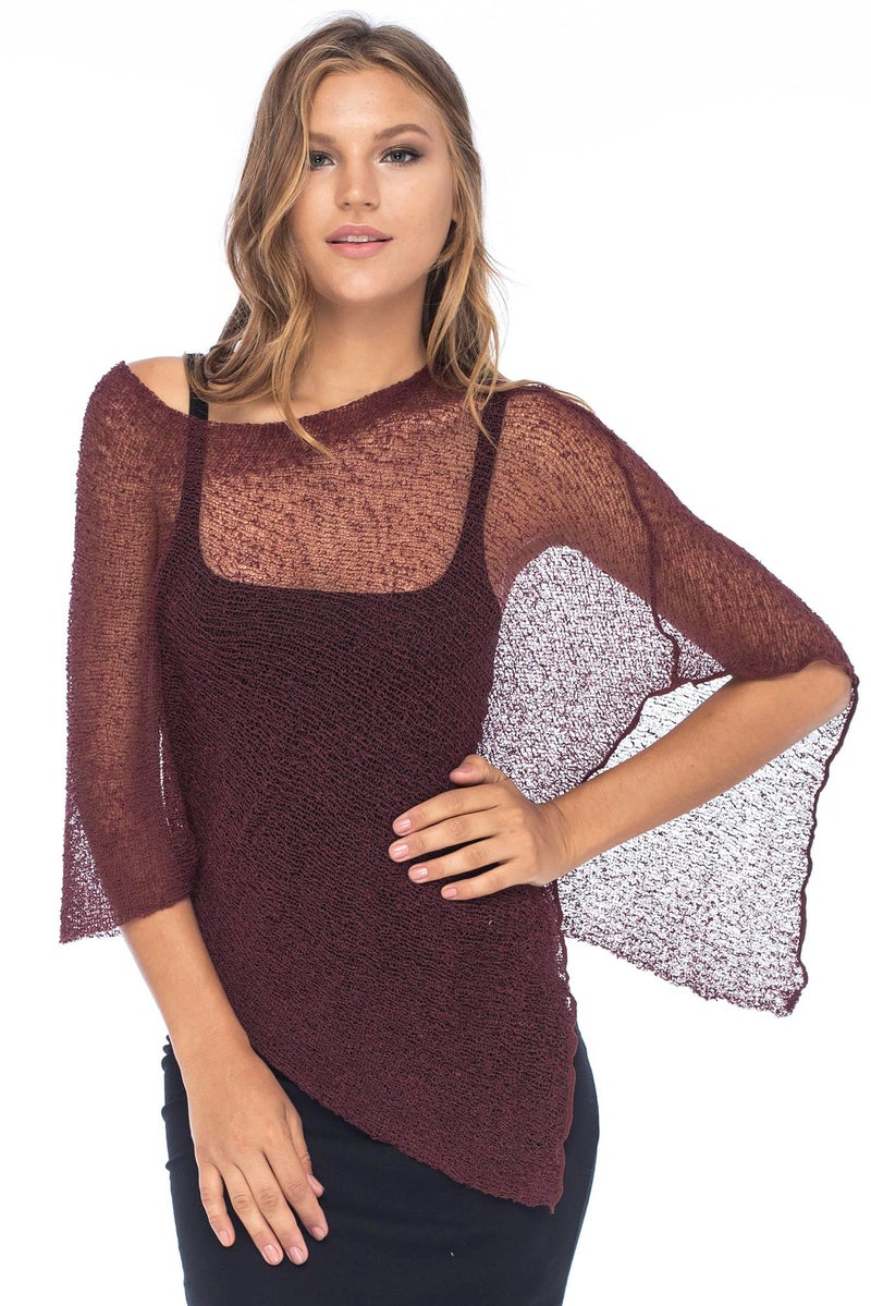 Back From Bali Womens Sheer Poncho Shrug Bolero, Lightweight Summer Shrug Pullover Sweater Brick - Image 1