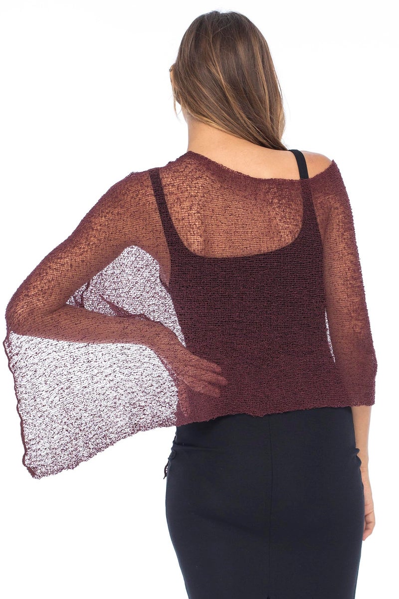 Back From Bali Womens Sheer Poncho Shrug Bolero, Lightweight Summer Shrug Pullover Sweater Brick - Image 2