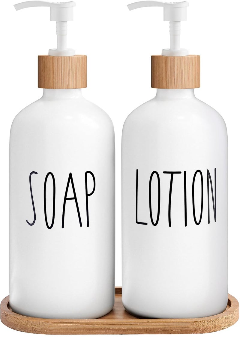 MOMEEMO White Soap Dispenser Bathroom Set, Soap and Lotion Dispenser Set Suitable for Bathroom Accessories Decor. (White) - Image 1