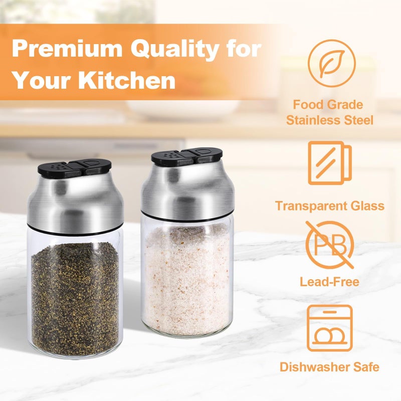 Aelga Salt and Pepper Shakers Set - 5 OZ Glass Salt Shaker with Adjustable Pour Holes - Sugar Dispenser with Stainless Steel Lid - Elegant Kitchen Table Accessories - Image 3