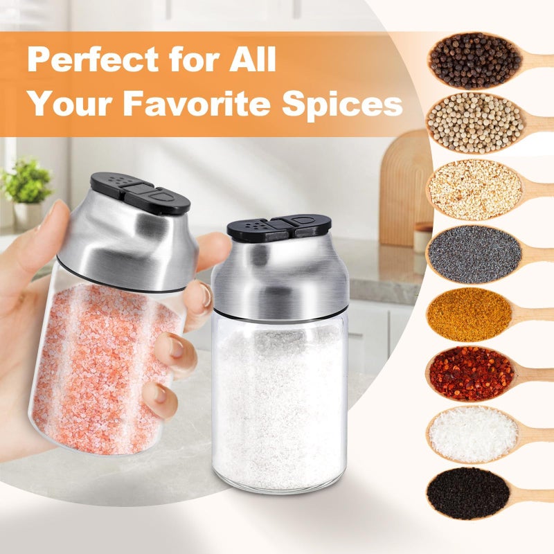 Aelga Salt and Pepper Shakers Set - 5 OZ Glass Salt Shaker with Adjustable Pour Holes - Sugar Dispenser with Stainless Steel Lid - Elegant Kitchen Table Accessories - Image 4
