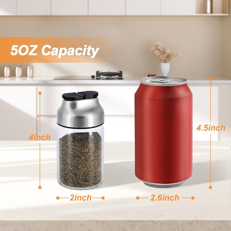 Aelga Salt and Pepper Shakers Set - 5 OZ Glass Salt Shaker with Adjustable Pour Holes - Sugar Dispenser with Stainless Steel Lid - Elegant Kitchen Table Accessories - Image 5