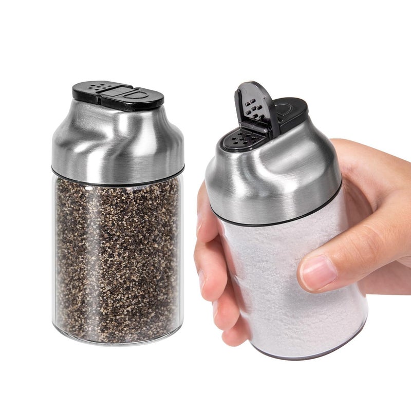 Aelga Salt and Pepper Shakers Set - 5 OZ Glass Salt Shaker with Adjustable Pour Holes - Sugar Dispenser with Stainless Steel Lid - Elegant Kitchen Table Accessories - Image 1
