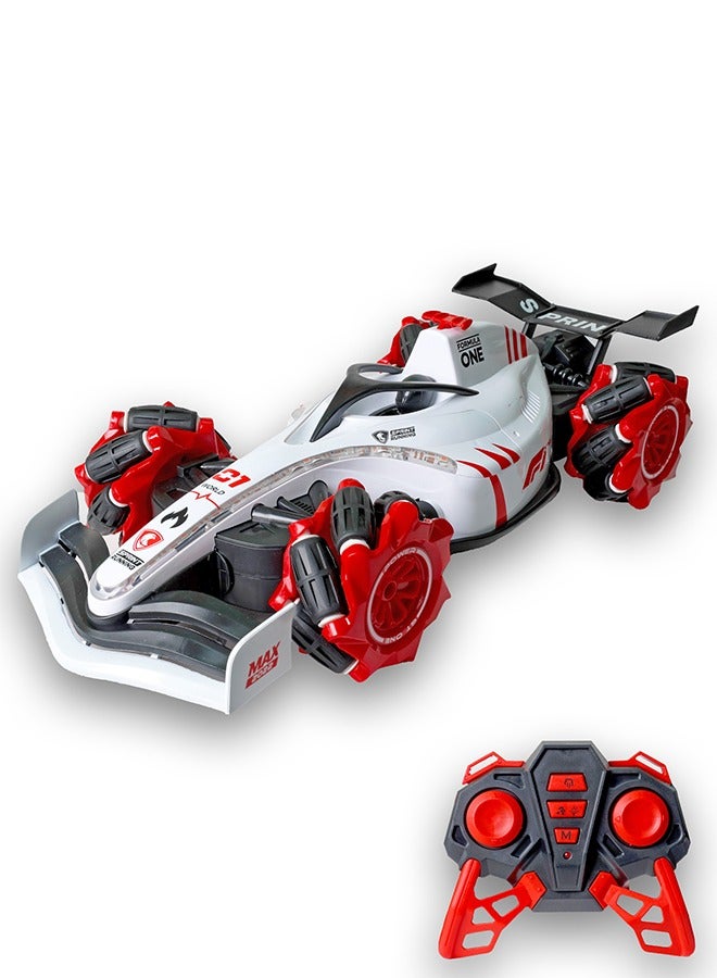 gearbox White Spray R/C Stunt Car with Smoke Effect – 2.4G Remote Control, 360° Rotation, Side Drifting, Sound & Light Effects, 3.7V 1200mAh Battery, Thrilling Stunt Toy, Perfect Gift for Kids Boys aged 7+ - Image 1