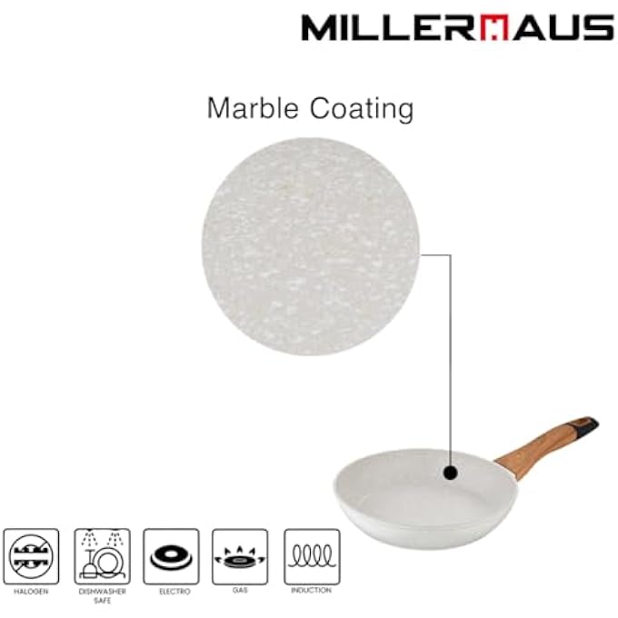 MILLERHAUS Natural Frypan 30Cm Forged Aluminium Marble Non Stick Coating Frying Pan Pfoa Free Dishwasher Safe Skillet Soft Touch Handle Cookware  Cream - Image 5
