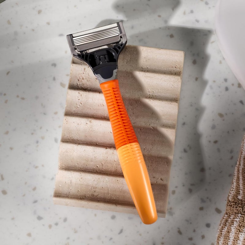 Harry's Original Shaving Kit for Men - Razor Handle, 15 Razor Blade Refills, and Travel Blade Cover - German Engineered - Orange - Image 3