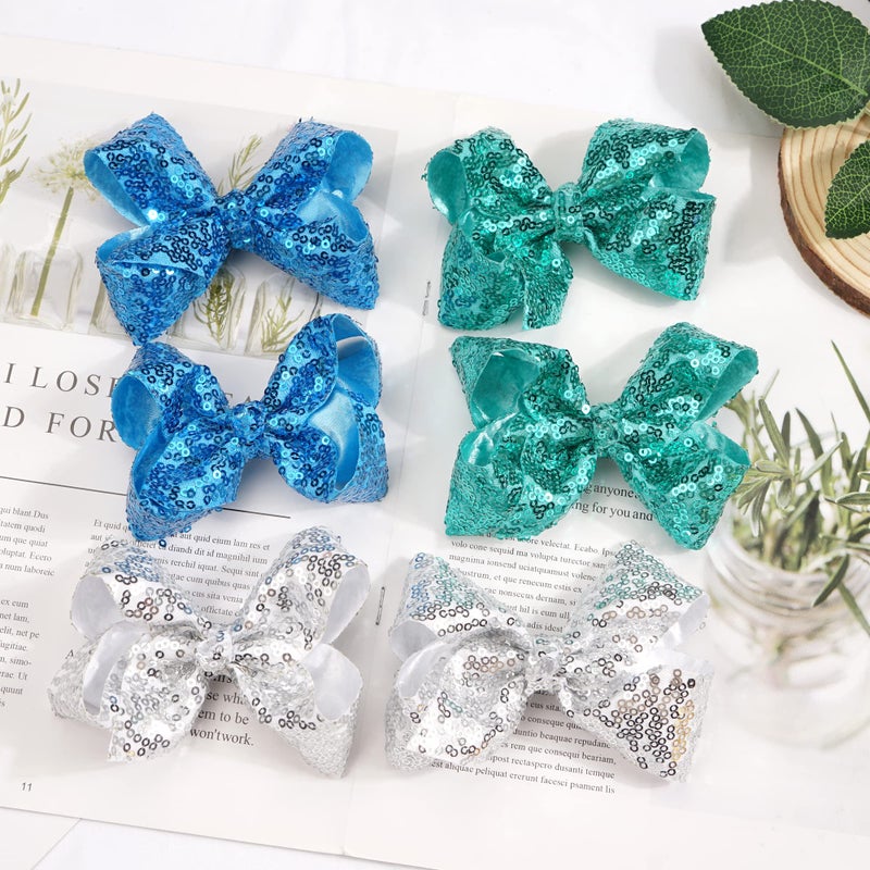 DED 30pcs Sparkly Hair Bows Clips 4 inch Glitter Sequin Bow Alligator Clips Baby Hair Accessories for Baby Girls Children Kids(15 Pair) - Image 5