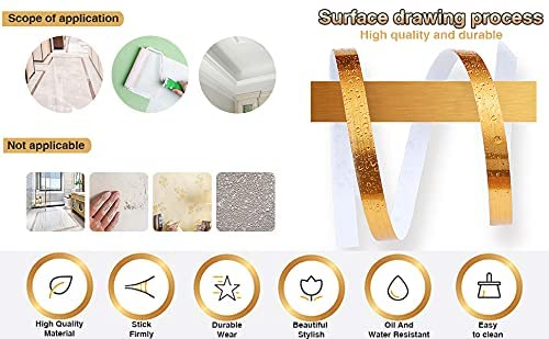 Skin Poster Skin Poster 50 Meters Waterproof Gap Sealing Golden Decoration Tape For Home Floor Tiles Wall Decor Waterproof Tiles 15CM Wide Gold - Image 5