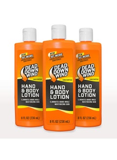 Dead Down Wind Odorless Hand  Body Lotion  Unscented  8 oz Bottles  3 Pack  Odor Elimination for Hunting Gear Hunting Accessories Body Odor Eliminator Moisturizing Lotion for Sensitive Skin