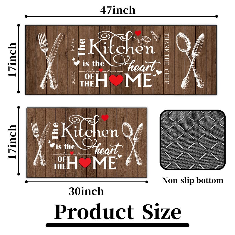 JWXCBIM 2 Piece Farmhouse Kitchen Rug Set, Brown and White Rustic Vintage Style Theme Decor Kitchen Rugs, Absorbent Washable Floor Mats, Home Indoor Runner Carpet 17x30+17x47 Inches - Image 4