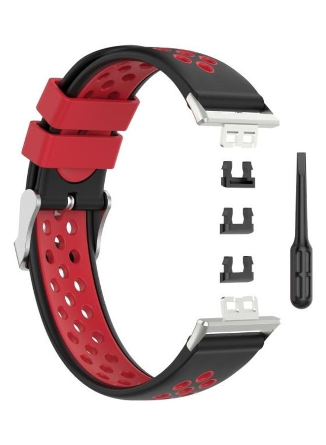 NIBEMINENT Replacement Strap for Huawei Watch Fit 18mm Black/Red  - Image 2