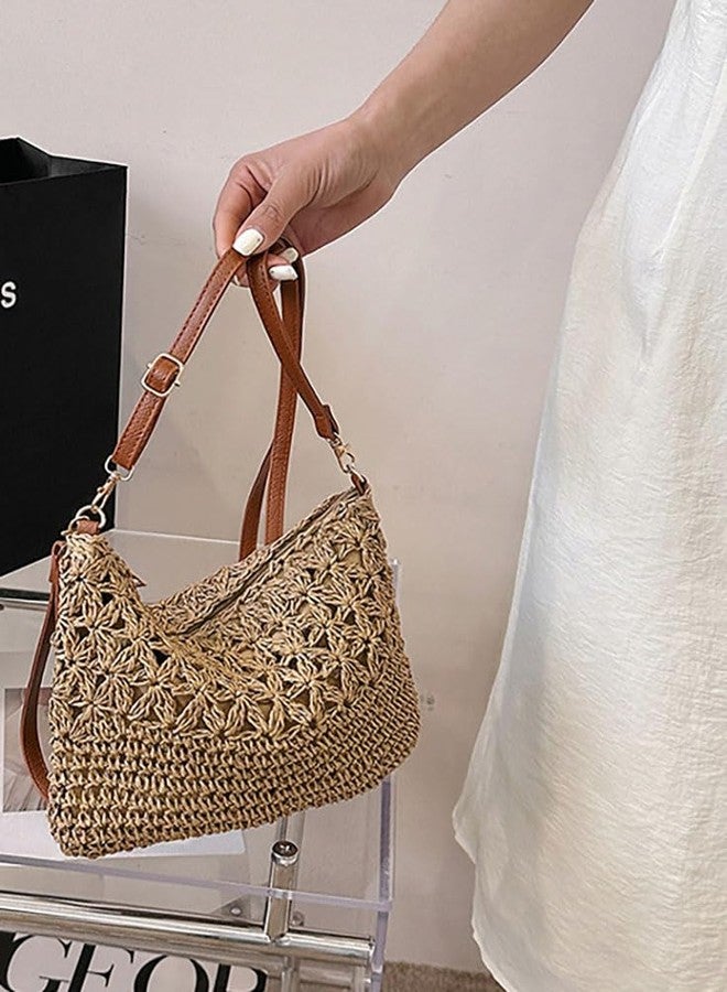 EMGILL Straw Beach Bags For Women Rattan Purses Summer Straw Handwoven Bag Raffia Handbag Shoulder Bag Cross-body Square Bag - Image 3