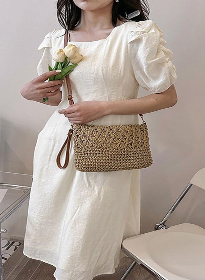 EMGILL Straw Beach Bags For Women Rattan Purses Summer Straw Handwoven Bag Raffia Handbag Shoulder Bag Cross-body Square Bag - Image 2