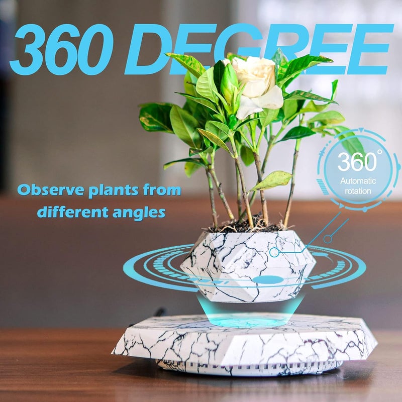 HCNT Levitation Air Bonsai Pot, Magnetic Levitating Mini Rotating Flower Pot Planters Suspension Floating Succulents Pot Sky-Garden Plant Potted for Home Living Room Office Desk Decor(Marble Color) - Image 2