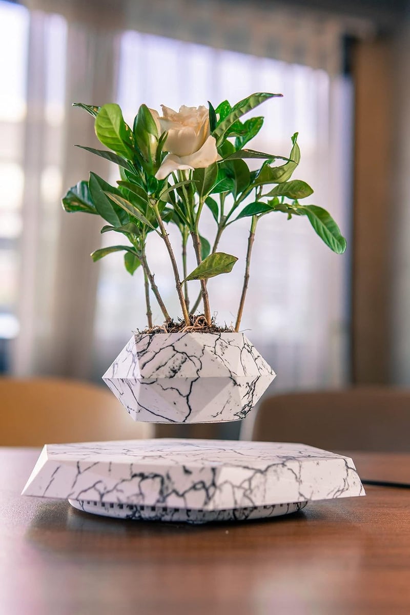 HCNT Levitation Air Bonsai Pot, Magnetic Levitating Mini Rotating Flower Pot Planters Suspension Floating Succulents Pot Sky-Garden Plant Potted for Home Living Room Office Desk Decor(Marble Color) - Image 3