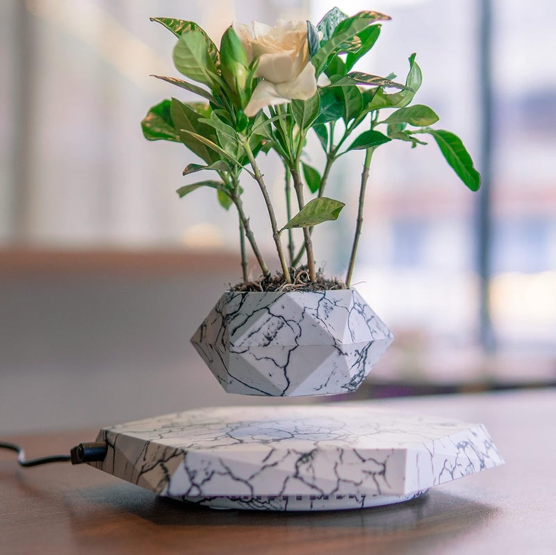 HCNT Levitation Air Bonsai Pot, Magnetic Levitating Mini Rotating Flower Pot Planters Suspension Floating Succulents Pot Sky-Garden Plant Potted for Home Living Room Office Desk Decor(Marble Color) - Image 1