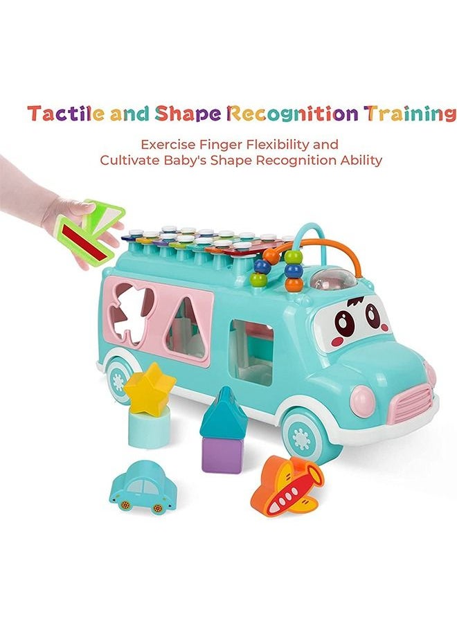 BAYBEE - Baybee Multi-Functional Bus Toys for Kids Bus Xylophone for kids With Shape Sorting Toy Rollers Counting Beads Push Pull Along Toys Musical Sound Toy Learning Educational Push Toys for Kids Boys Girls - Image 1