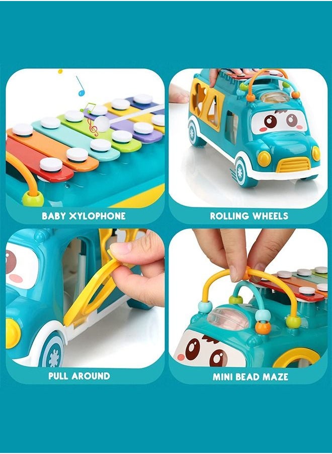 BAYBEE - Baybee Multi-Functional Bus Toys for Kids Bus Xylophone for kids With Shape Sorting Toy Rollers Counting Beads Push Pull Along Toys Musical Sound Toy Learning Educational Push Toys for Kids Boys Girls - Image 1
