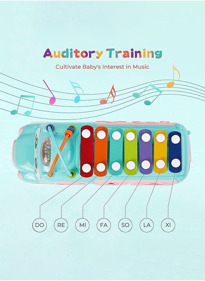 BAYBEE - Baybee Multi-Functional Bus Toys for Kids Bus Xylophone for kids With Shape Sorting Toy Rollers Counting Beads Push Pull Along Toys Musical Sound Toy Learning Educational Push Toys for Kids Boys Girls - Image 1