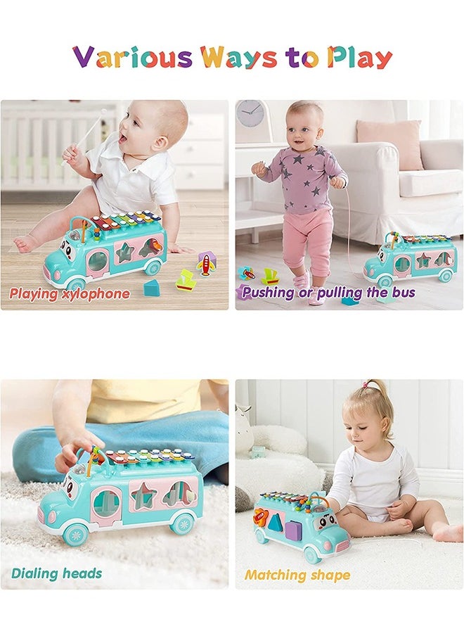 BAYBEE - Baybee Multi-Functional Bus Toys for Kids Bus Xylophone for kids With Shape Sorting Toy Rollers Counting Beads Push Pull Along Toys Musical Sound Toy Learning Educational Push Toys for Kids Boys Girls - Image 1