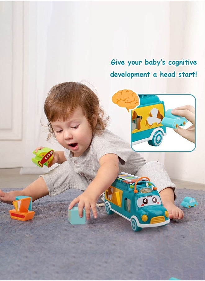 BAYBEE - Baybee Multi-Functional Bus Toys for Kids Bus Xylophone for kids With Shape Sorting Toy Rollers Counting Beads Push Pull Along Toys Musical Sound Toy Learning Educational Push Toys for Kids Boys Girls - Image 1