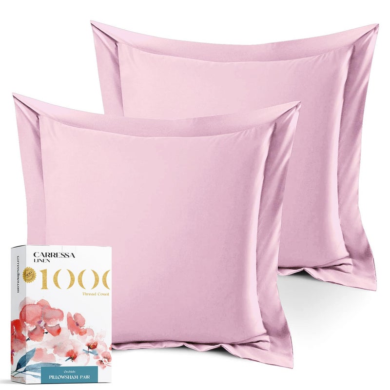 Carressa Linen Carressa Linen Cotton Cotton Pillow Shams with Envelope Closure Blush 1000 Thread Count Count Count Count of 2 يورو 18 في × 18 