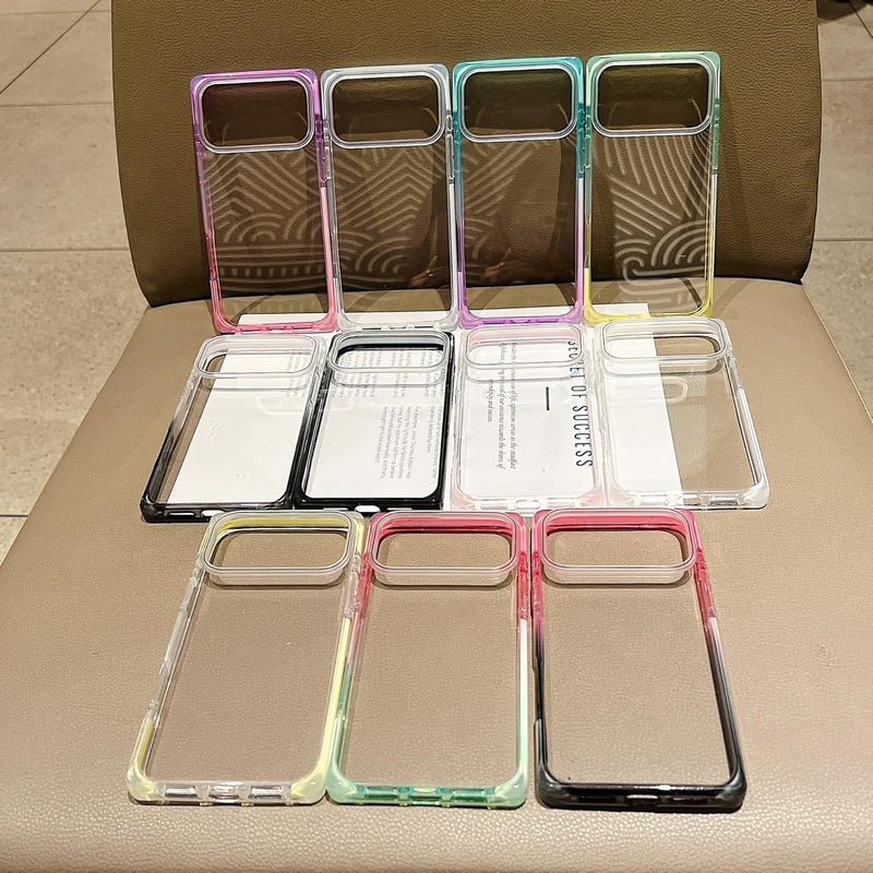 Rectangle Design Gradient Contrast Frame Crystal Clear Compatible with iPhone Case (iPhone 16,Pink Green) - Image 2