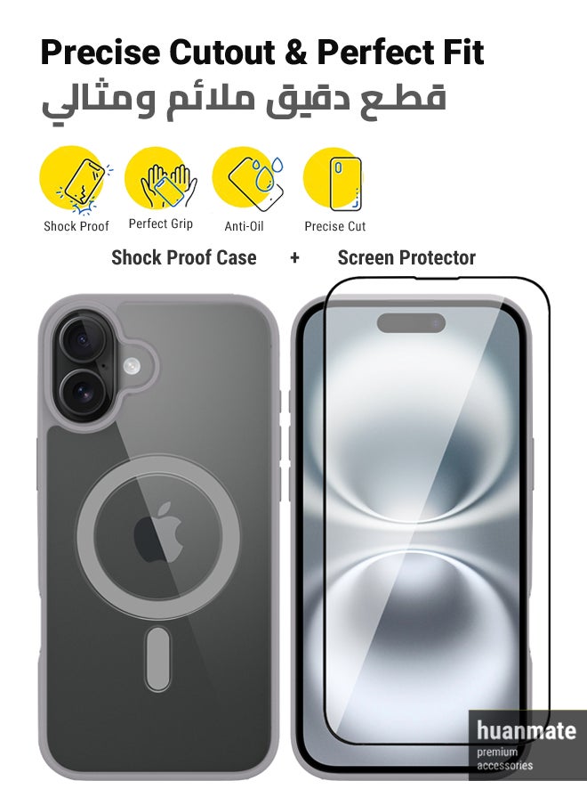 huanmate - 2 in 1 Apple iPhone 16 Magsafe Protection Pack - Ultra Clear Shockproof Case & Edge-to-Edge Screen Protector, 360 Degree Protection, Back Cover & Screen Protector for Apple iPhone 16 - Image 1