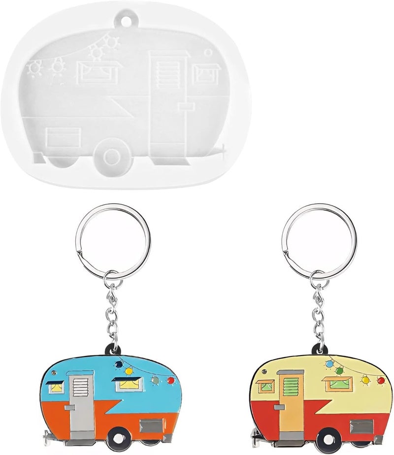 dooda Camper Resin Molds Silicone,RV Keyring Silicone Molds for Resin, Couples Camping Gifts for Men Women, Coating Epoxy for Camper Travel Trailers Accessories, Keychain Ring not Included - Image 1