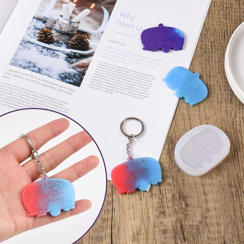 dooda Camper Resin Molds Silicone,RV Keyring Silicone Molds for Resin, Couples Camping Gifts for Men Women, Coating Epoxy for Camper Travel Trailers Accessories, Keychain Ring not Included - Image 5