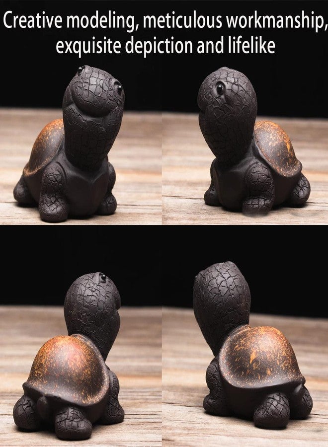 EAEDMY Purple Sand Tea Pet Angry Cat Bat Tortoise Puppy Figurine, Cute Kungfu Tea Pet Gift for Tea Lover Friend, Tea Table Desk Tearoom Home Decoration Ornament (1.Smiling Turtle) - Image 2