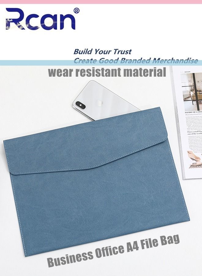 Rcan Pu Leather A4 File Bag Multi Functional Portable Large Capacity Waterproof Information Bag Envelope Type Magnetic Suction Snap File Storage Folder Business Bag Suitable for School Office Home - Image 1
