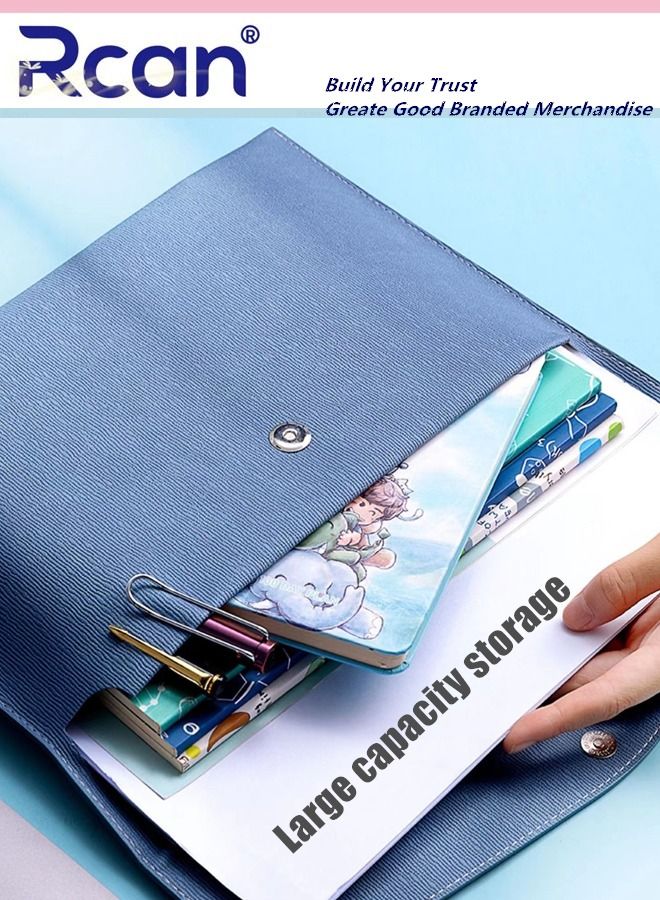 Rcan Pu Leather A4 File Bag Multi Functional Portable Large Capacity Waterproof Information Bag Envelope Type Magnetic Suction Snap File Storage Folder Business Bag Suitable for School Office Home - Image 4