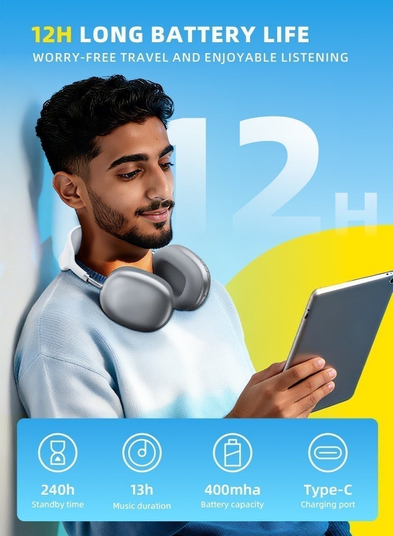 DUNELIFE Bluetooth 5.3 Wireless Headset Over-Ear Headphone,With 3.5mm Wired Connection,4 Mic,Call Noise Reduction,Adjustable headband, Hifi Bass,Wearing Detection Earphone With Protective Leather Case Silver - Image 5