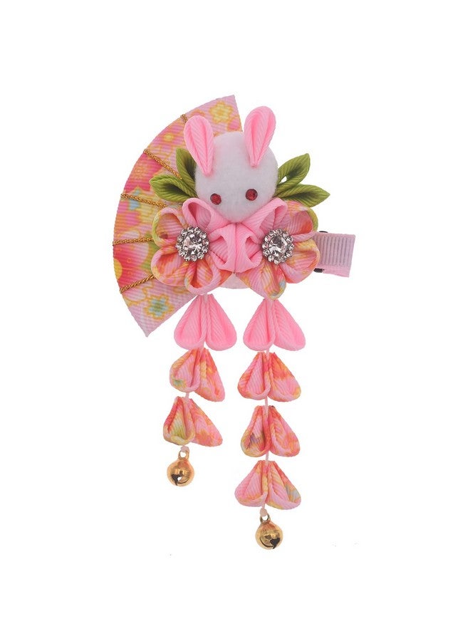 MIAO WU Japanese Hair Clips Kimono Flower Hairpin Women Girls Kimono Hanfu Rabbit Hair Accessories Kanzashi Flower Hair Tie Band Clip Gift (Pink) - Image 1