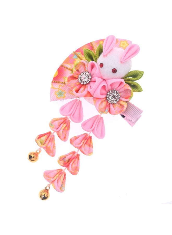 MIAO WU Japanese Hair Clips Kimono Flower Hairpin Women Girls Kimono Hanfu Rabbit Hair Accessories Kanzashi Flower Hair Tie Band Clip Gift (Pink) - Image 3