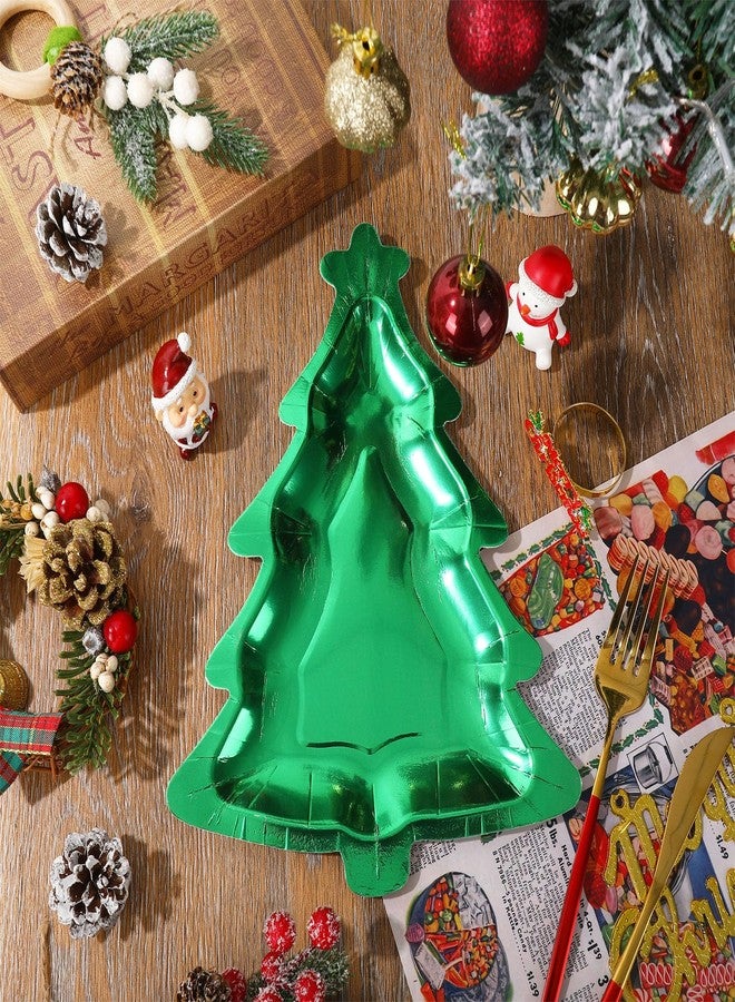 وولاين مجموعة أطباق ورقية من رقائق معدنية بتصميم شجرة عيد الميلاد من والين، 30 قطعة، باللون الأحمر والذهبي والأخضر، للاستخدام مرة واحدة، مثالية لحفلات الشتاء وتزيين الطاولات، مقاس 8.1 × 10.6 بوصة - Image 4