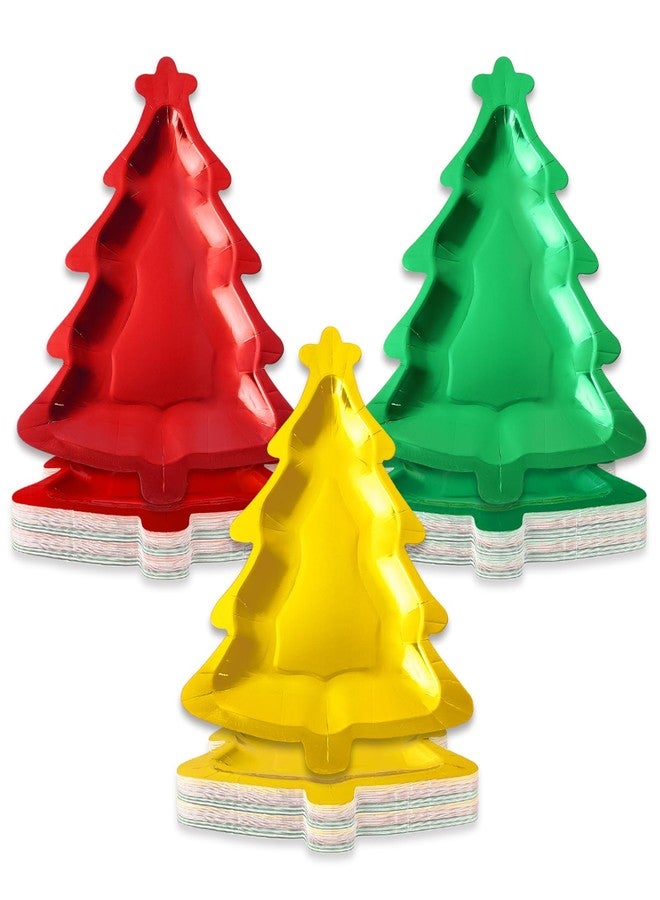 وولاين مجموعة أطباق ورقية من رقائق معدنية بتصميم شجرة عيد الميلاد من والين، 30 قطعة، باللون الأحمر والذهبي والأخضر، للاستخدام مرة واحدة، مثالية لحفلات الشتاء وتزيين الطاولات، مقاس 8.1 × 10.6 بوصة - Image 1