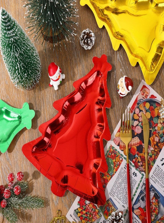 وولاين مجموعة أطباق ورقية من رقائق معدنية بتصميم شجرة عيد الميلاد من والين، 30 قطعة، باللون الأحمر والذهبي والأخضر، للاستخدام مرة واحدة، مثالية لحفلات الشتاء وتزيين الطاولات، مقاس 8.1 × 10.6 بوصة - Image 5