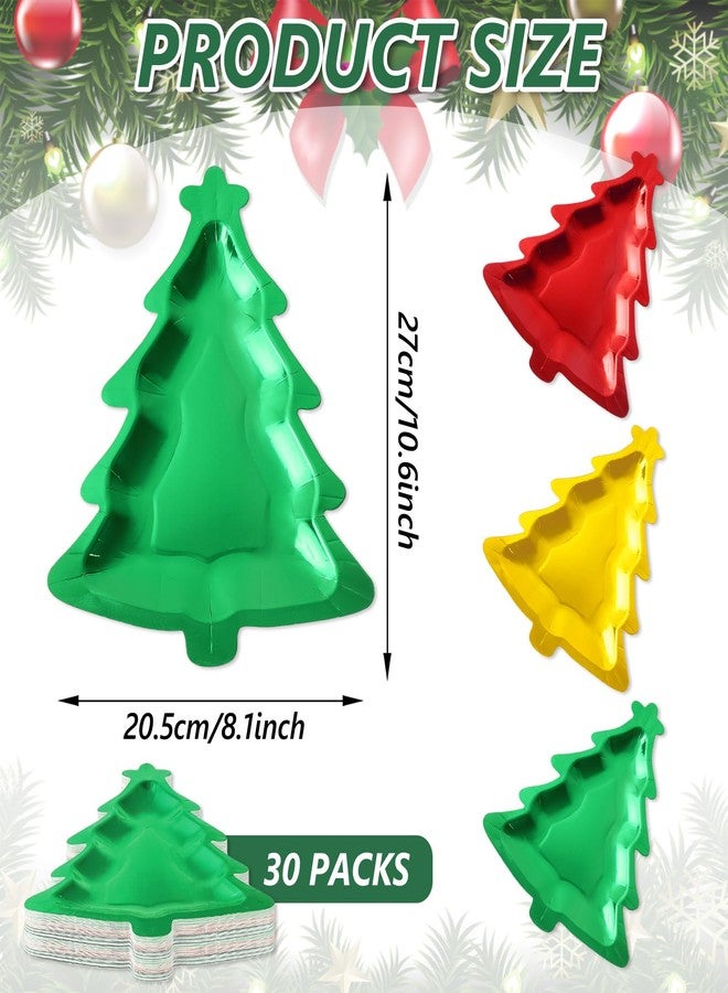 وولاين مجموعة أطباق ورقية من رقائق معدنية بتصميم شجرة عيد الميلاد من والين، 30 قطعة، باللون الأحمر والذهبي والأخضر، للاستخدام مرة واحدة، مثالية لحفلات الشتاء وتزيين الطاولات، مقاس 8.1 × 10.6 بوصة - Image 2
