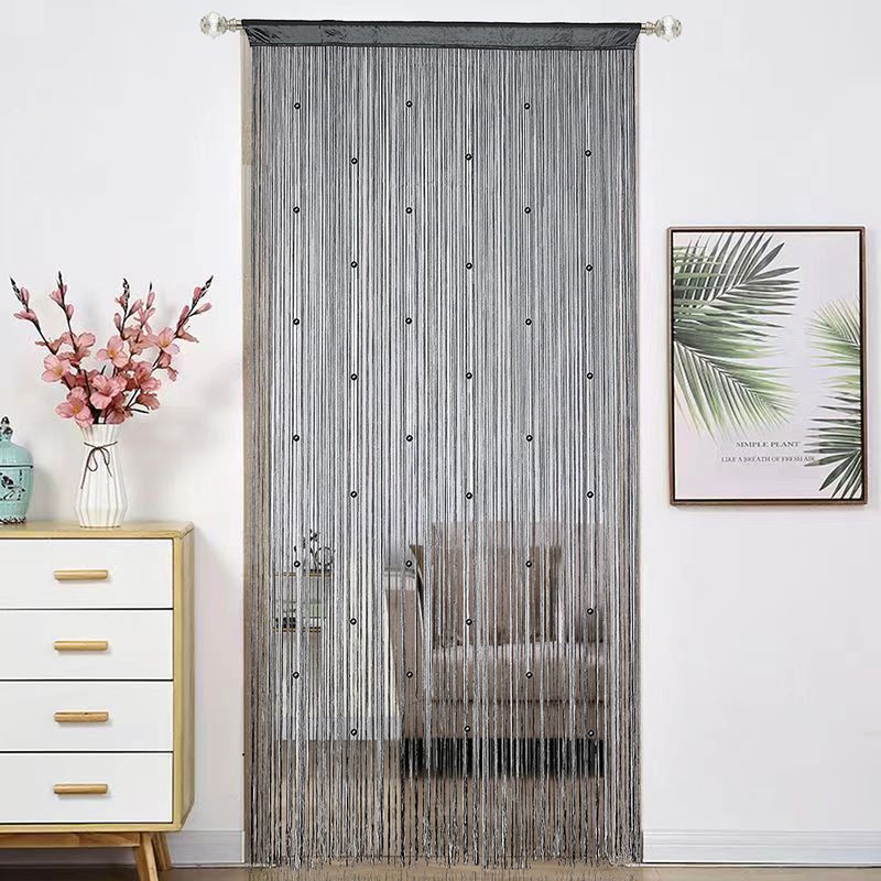HSYLYM Beaded Curtain Beads Door String Curtains Ideal for Living Room Decor Wall Hanging Fringe Doorway Divider Bedroom Backdrop Hippie Window Closet Privacy Rod Pocket Dense (100x200cm Grey) - Image 1