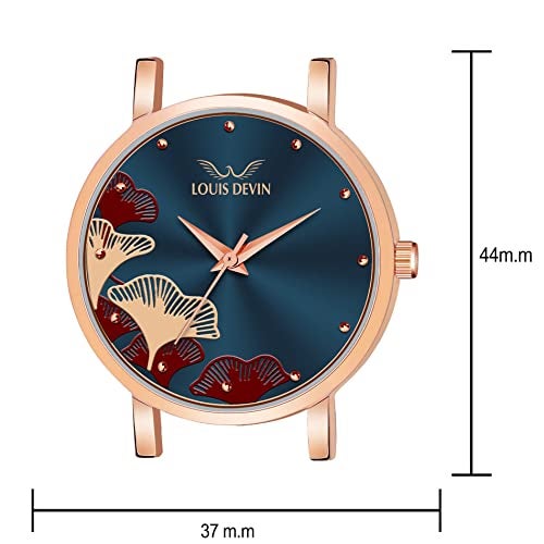 LOUIS DEVIN Rose Gold Plated Mesh Chain Analog Wrist Watch for Women (Blue Dial) | LD-RG162-BLU - Image 4