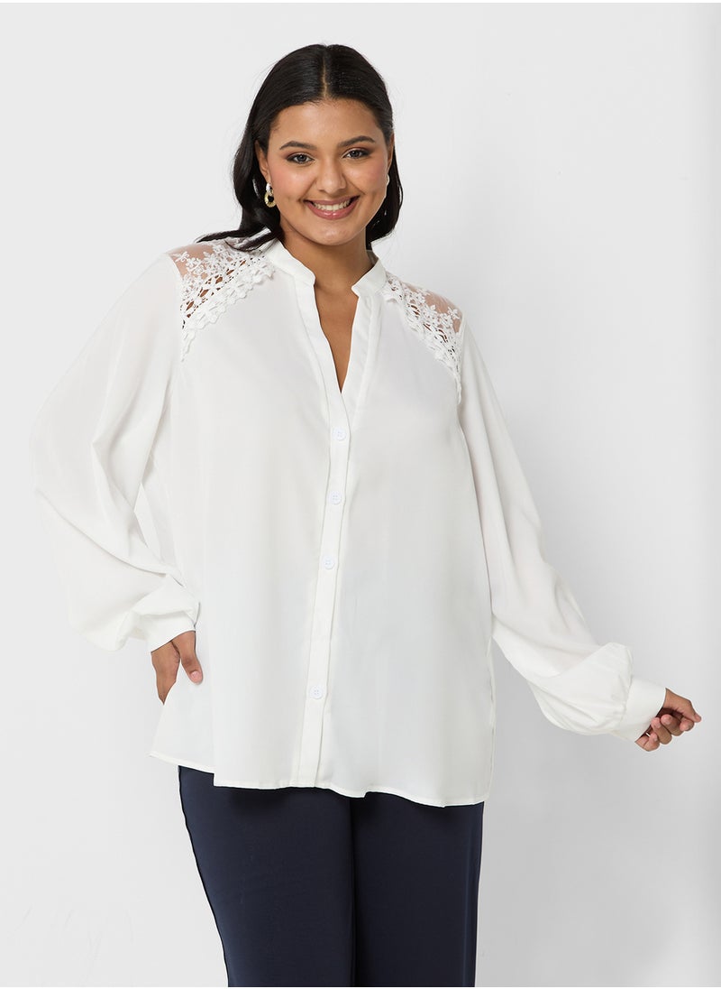 Ella Plus - Button Down Shirt With Lace Trim - Image 1