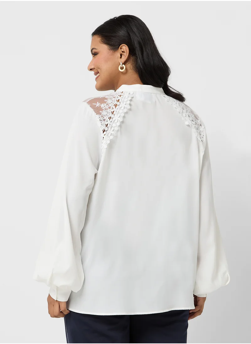 ايلا بلس Button Down Shirt With Lace Trim