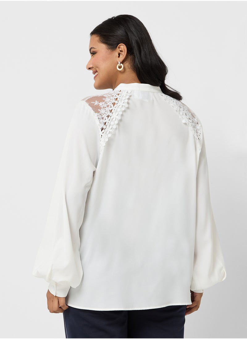 Ella Plus - Button Down Shirt With Lace Trim - Image 1
